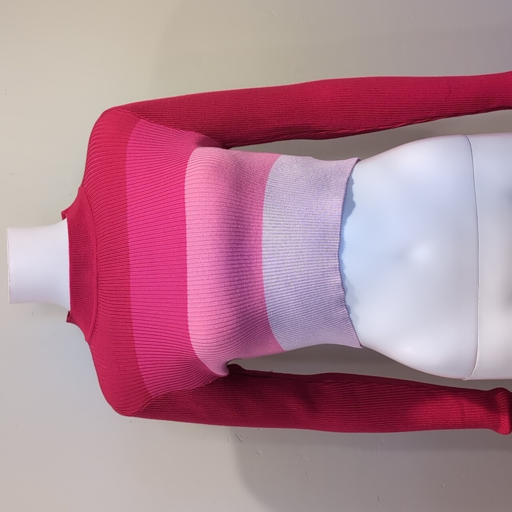 SHEIN Pink Striped Colorblock High Neck Long Sleeve Cropped Sweater Size Large